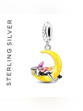 🌟 S925 Sterling Silver Witch on the Moon Charm